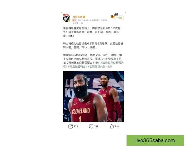 哈登计划与骑士签2年7500万合同并招募詹姆斯加盟球队